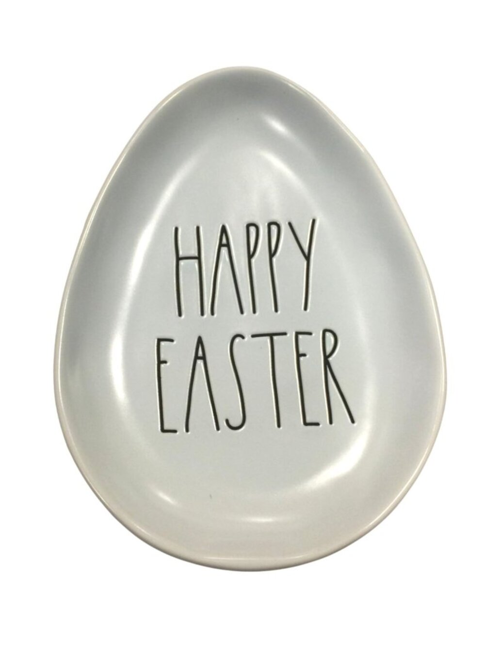 Rae Dunn Happy Easter Light Blue 7 1/2" Egg Shaped Ceramic Dish